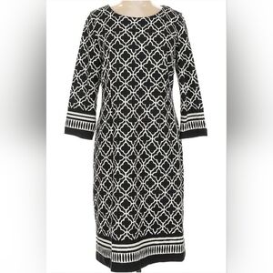 Talbots Modern Geometric Patterned Black & White Sheath Long Sleeve Dress Size10